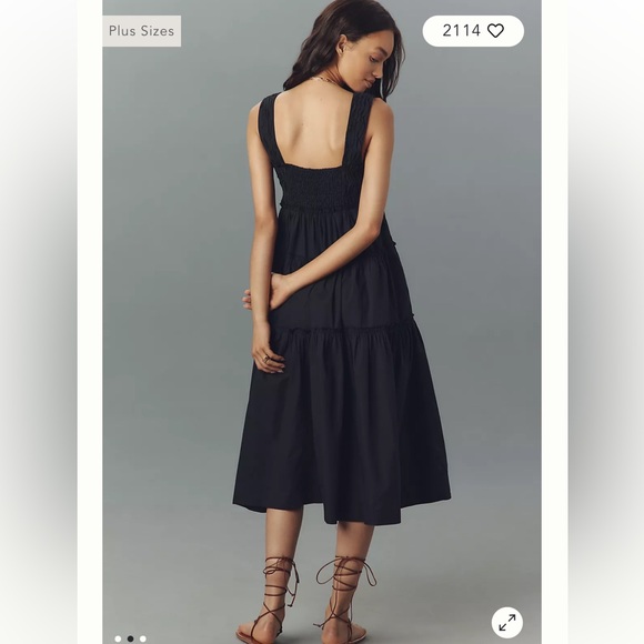 Anthropologie Maeve Helena Square Neck Black Midi Dress Cotton Black Size Medium - Picture 3 of 3